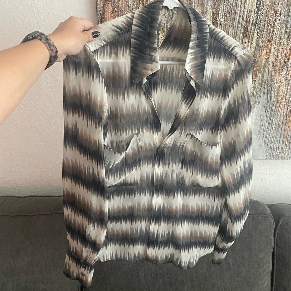 BCBGMaxazria Size Small Olive, Black, White, Brown Blouse
